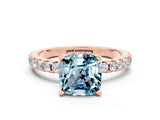 Rose gold Cushion Cut Aquamarine Solitaire Ring with Pavé Band and Four-Prong Setting_24