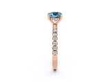 Rose gold Cushion Cut Aquamarine Solitaire Ring with Pavé Band and Four-Prong Setting_26