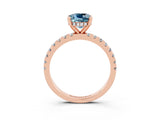 Rose gold Cushion Cut Aquamarine Solitaire Ring with Pavé Band and Four-Prong Setting_27