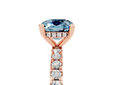 Rose gold Cushion Cut Aquamarine Solitaire Ring with Pavé Band and Four-Prong Setting_29