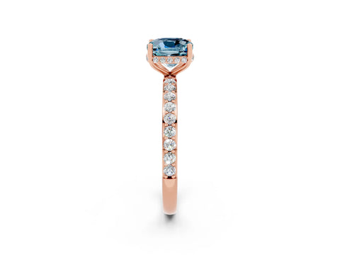 Rose gold Cushion Cut Aquamarine Solitaire Ring with Pavé Band and Hidden Halo_14