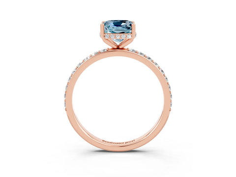 Rose gold Cushion Cut Aquamarine Solitaire Ring with Pavé Band and Hidden Halo_15