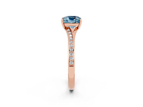 Rose gold Cushion Cut Aquamarine Solitaire Ring with Pavé Band and Prong Setting_14