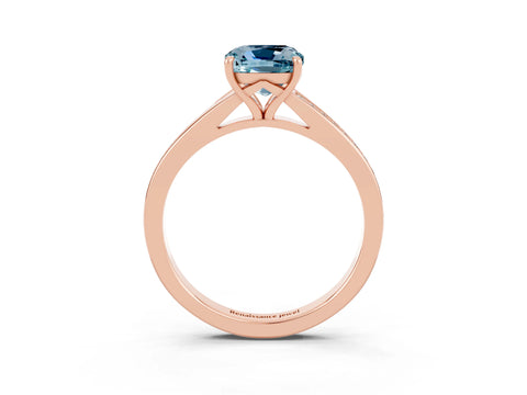 Rose gold Cushion Cut Aquamarine Solitaire Ring with Pavé Band and Prong Setting_15