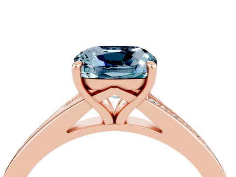 Rose gold Cushion Cut Aquamarine Solitaire Ring with Pavé Band and Prong Setting_16