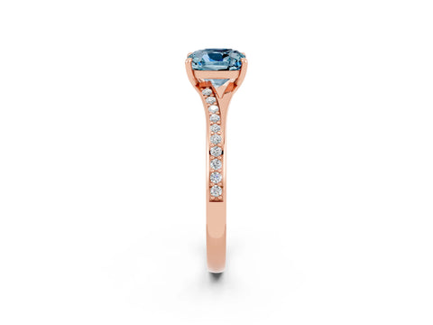 Rose gold Cushion Cut Aquamarine Solitaire Ring with Pavé Band and Prong Setting_2