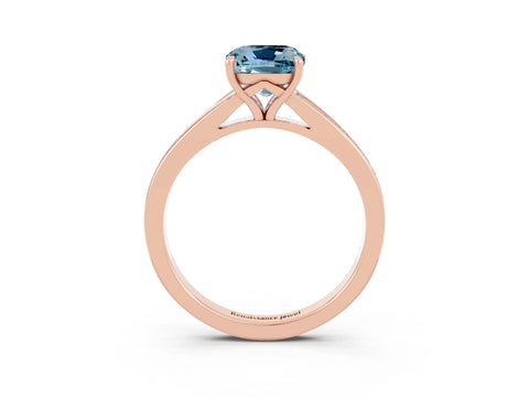 Rose gold Cushion Cut Aquamarine Solitaire Ring with Pavé Band and Prong Setting_3
