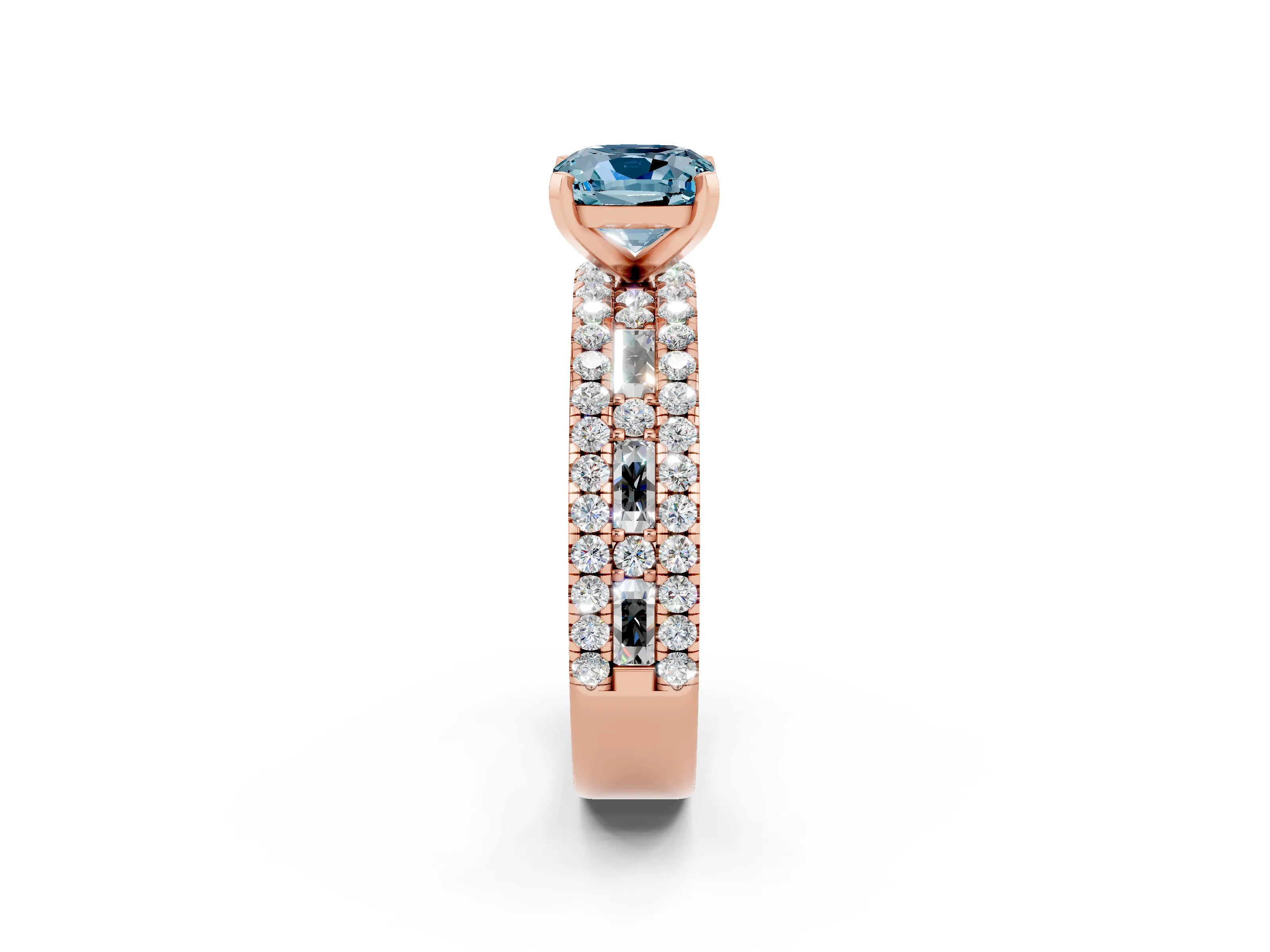Rose gold Cushion Cut Aquamarine Solitaire Ring with Pavé and Channel Set Band_2