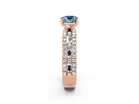 Rose gold Cushion Cut Aquamarine Solitaire Ring with Pavé and Channel Set Band_2