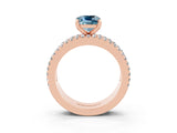 Rose gold Cushion Cut Aquamarine Solitaire Ring with Pavé and Channel Set Band_3