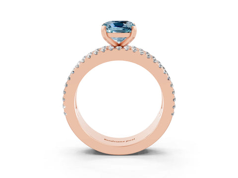 Rose gold Cushion Cut Aquamarine Solitaire Ring with Pavé and Channel Set Band_3