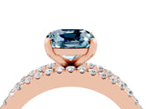 Rose gold Cushion Cut Aquamarine Solitaire Ring with Pavé and Channel Set Band_4