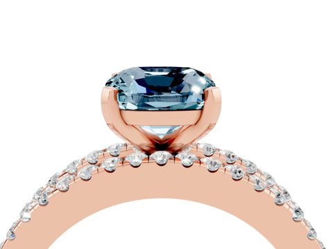 Rose gold Cushion Cut Aquamarine Solitaire Ring with Pavé and Channel Set Band_4