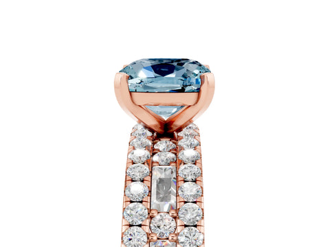 Rose gold Cushion Cut Aquamarine Solitaire Ring with Pavé and Channel Set Band_5