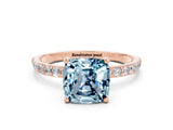 Rose gold Cushion Cut Aquamarine Solitaire Ring with Pave Band and Four Prong Setting_24