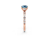 Rose gold Cushion Cut Aquamarine Solitaire Ring with Pave Band and Four Prong Setting_26
