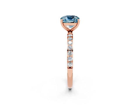 Rose gold Cushion Cut Aquamarine Solitaire Ring with Pave Band and Four Prong Setting_26