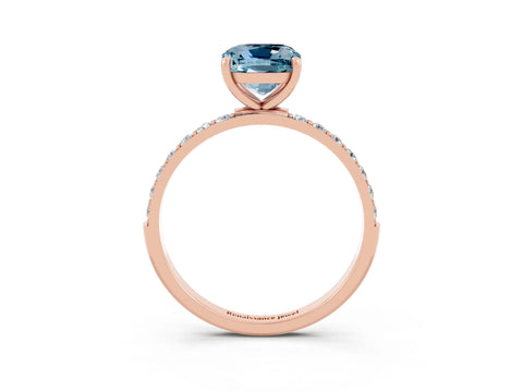 Rose gold Cushion Cut Aquamarine Solitaire Ring with Pave Band and Four Prong Setting_27