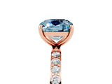 Rose gold Cushion Cut Aquamarine Solitaire Ring with Pave Band and Four Prong Setting_29