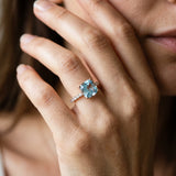 Rose gold Cushion Cut Aquamarine Solitaire Ring with Round  Pavé Band and Four-Prong Setting_44