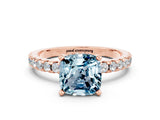 Rose gold Cushion Cut Aquamarine Solitaire Ring with Round  Pavé Band and Four-Prong Setting_44