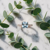 Rose gold Cushion Cut Aquamarine Solitaire Ring with Round  Pavé Band and Four-Prong Setting_45