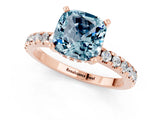 Rose gold Cushion Cut Aquamarine Solitaire Ring with Round  Pavé Band and Four-Prong Setting_45