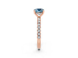 Rose gold Cushion Cut Aquamarine Solitaire Ring with Round  Pavé Band and Four-Prong Setting_46