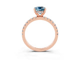 Rose gold Cushion Cut Aquamarine Solitaire Ring with Round  Pavé Band and Four-Prong Setting_47