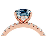 Rose gold Cushion Cut Aquamarine Solitaire Ring with Round  Pavé Band and Four-Prong Setting_48