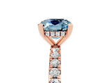 Rose gold Cushion Cut Aquamarine Solitaire Ring with Round  Pavé Band and Four-Prong Setting_49