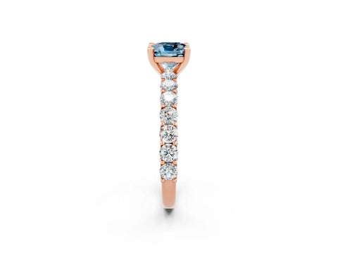 Rose gold Cushion Cut Aquamarine Solitaire Ring with Shared Prong Pavé Band and Four-Prong Setting_2