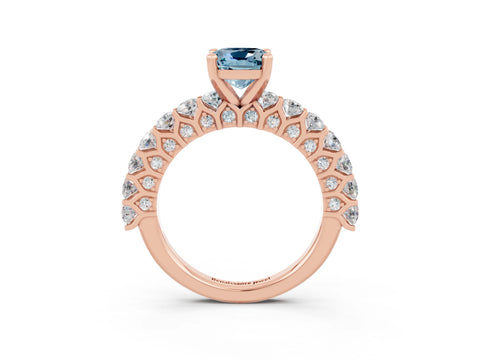 Rose gold Cushion Cut Aquamarine Solitaire Ring with Shared Prong Pavé Band and Four-Prong Setting_3