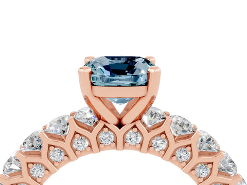 Rose gold Cushion Cut Aquamarine Solitaire Ring with Shared Prong Pavé Band and Four-Prong Setting_4