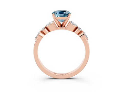 Rose gold Cushion Cut Aquamarine Solitaire Ring with Side Stones and Four-Prong Setting_15
