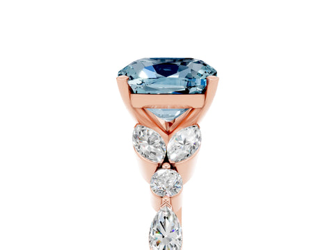 Rose gold Cushion Cut Aquamarine Solitaire Ring with Side Stones and Four-Prong Setting_17