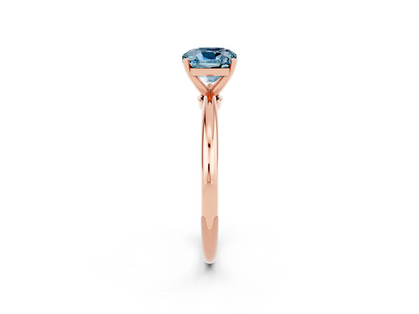 Rose gold Cushion Cut Aquamarine Solitaire Ring with Six-Prong Setting and Classic Band