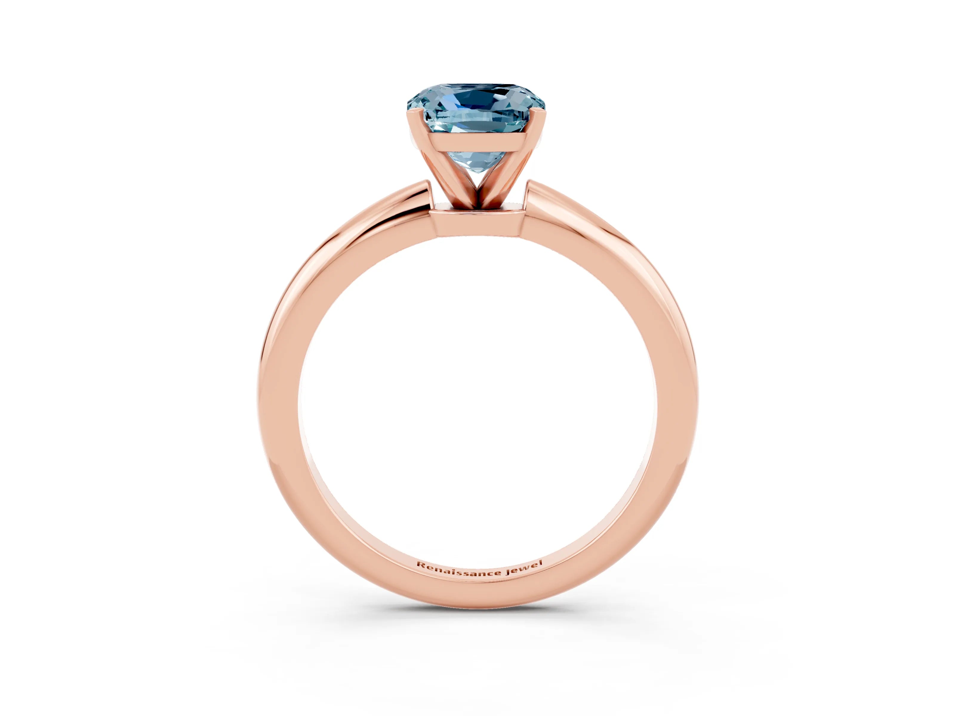 Rose gold Cushion Cut Aquamarine Solitaire Ring with Six-Prong Setting and Classic Band_3