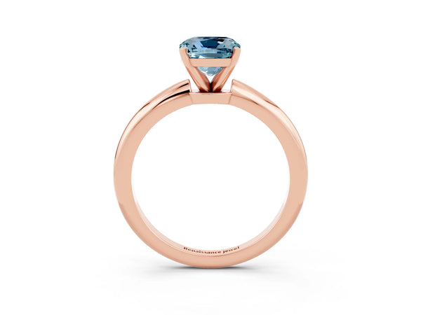 Rose gold Cushion Cut Aquamarine Solitaire Ring with Six-Prong Setting and Classic Band
