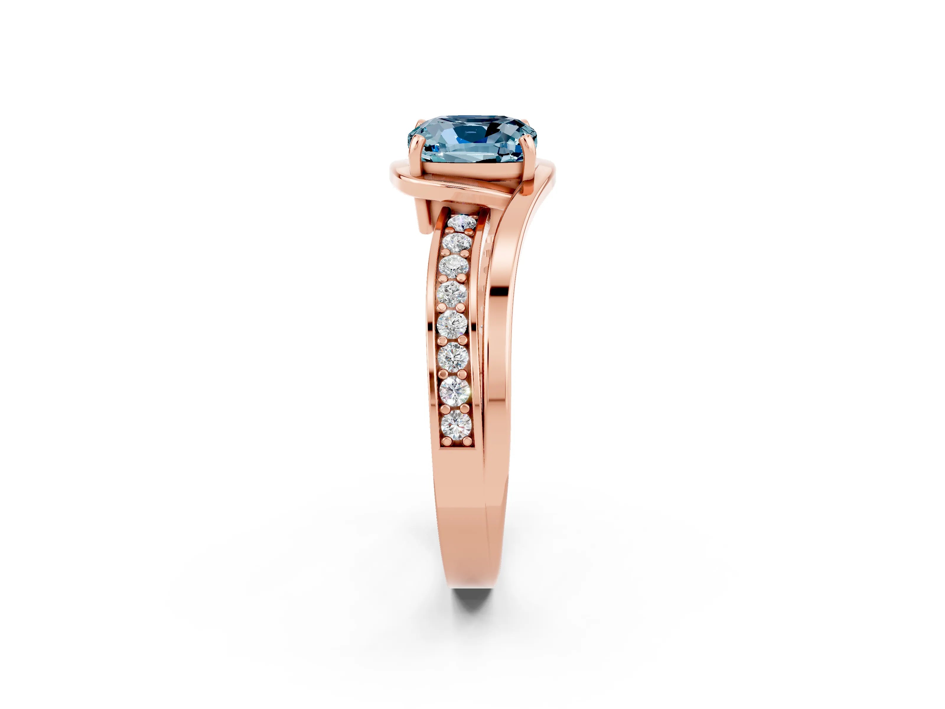 Rose gold Cushion Cut Aquamarine Solitaire Ring with Split Shank and Prong Setting_2