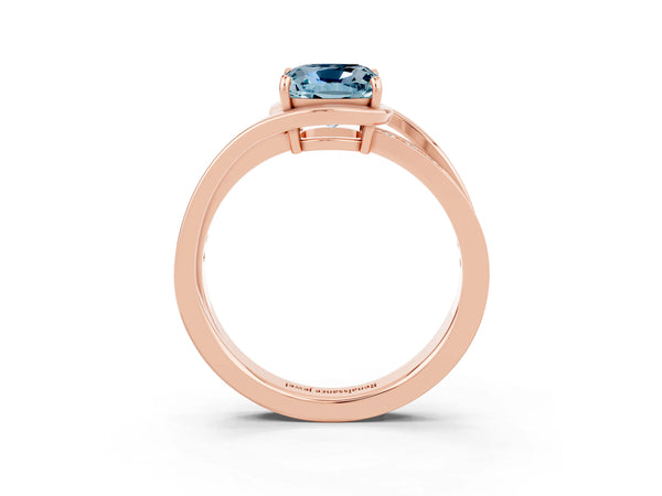 Rose gold Cushion Cut Aquamarine Solitaire Ring with Split Shank and Prong Setting