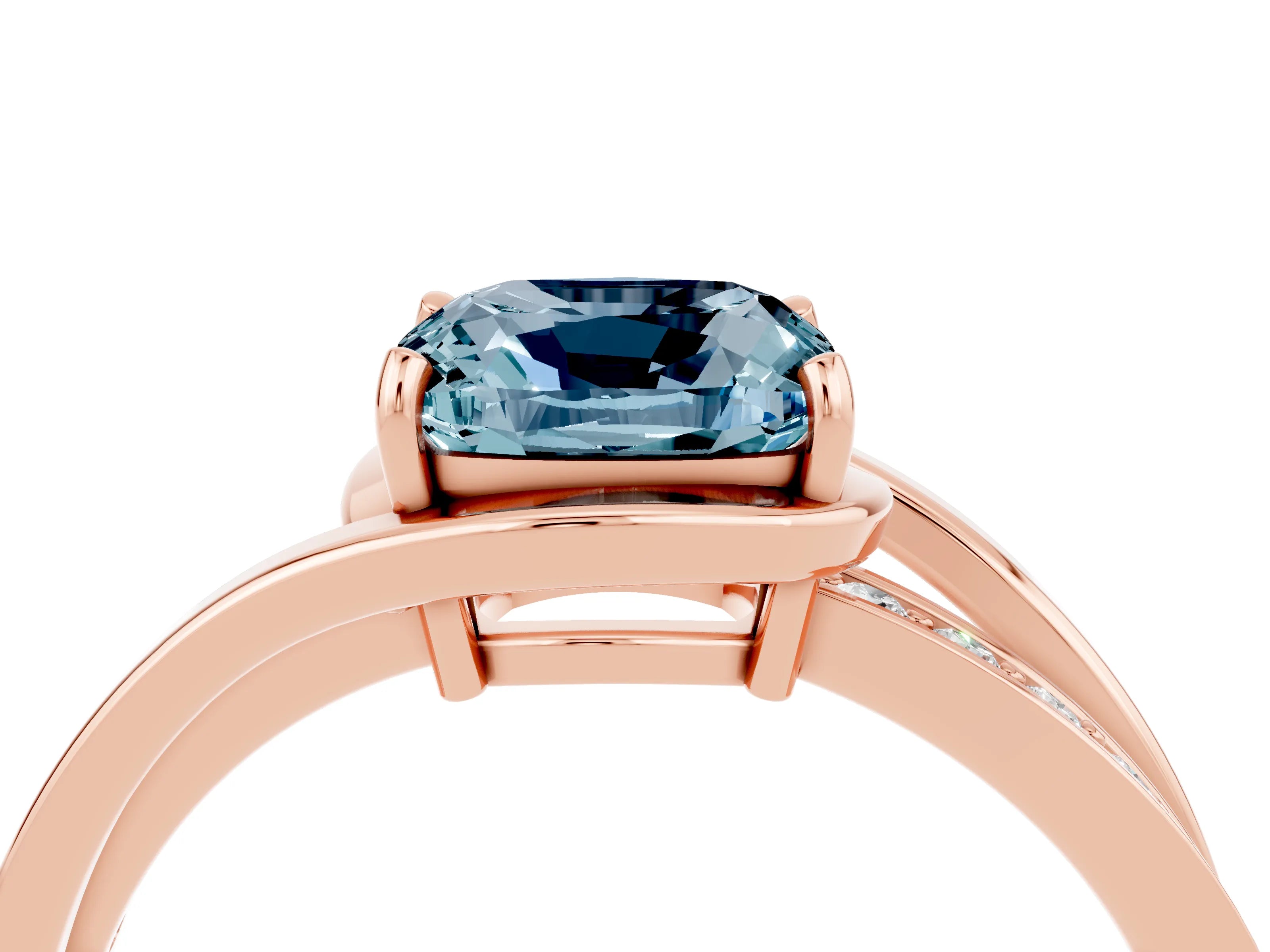 Rose gold Cushion Cut Aquamarine Solitaire Ring with Split Shank and Prong Setting_4
