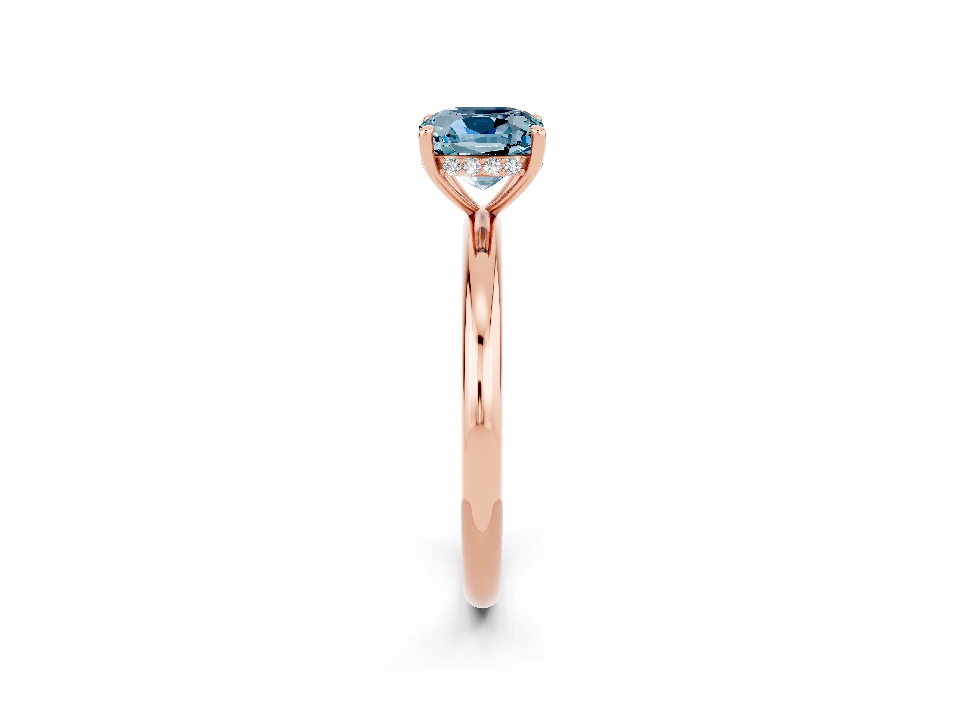 Rose gold Cushion Cut Aquamarine Solitaire Ring with Thin Band and Four-Prong Setting_2
