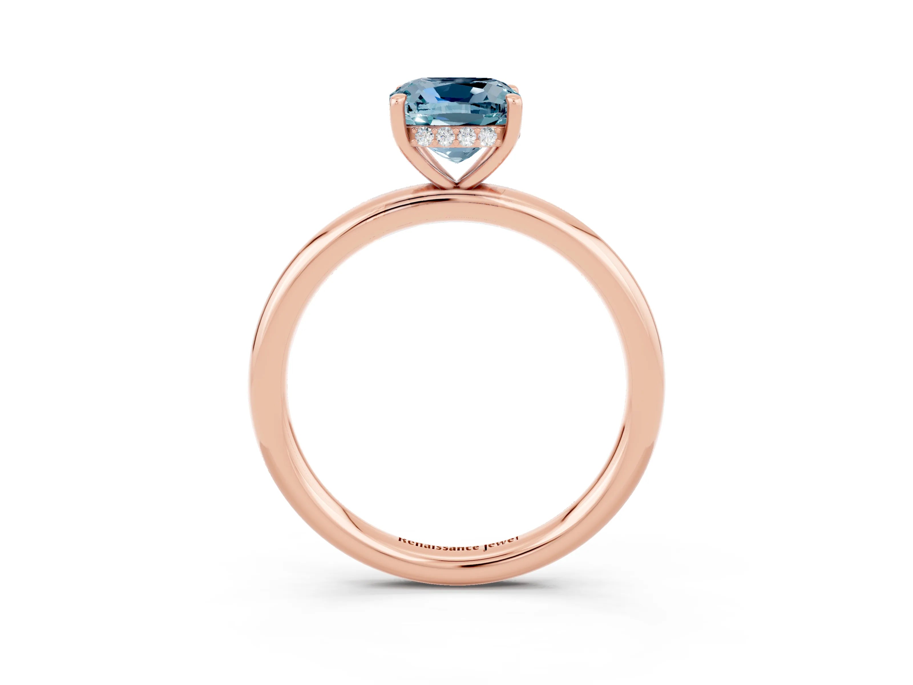 Rose gold Cushion Cut Aquamarine Solitaire Ring with Thin Band and Four-Prong Setting_3