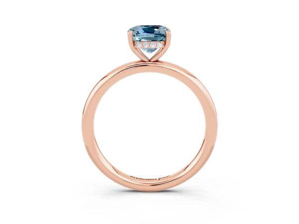 Rose gold Cushion Cut Aquamarine Solitaire Ring with Thin Band and Four-Prong Setting