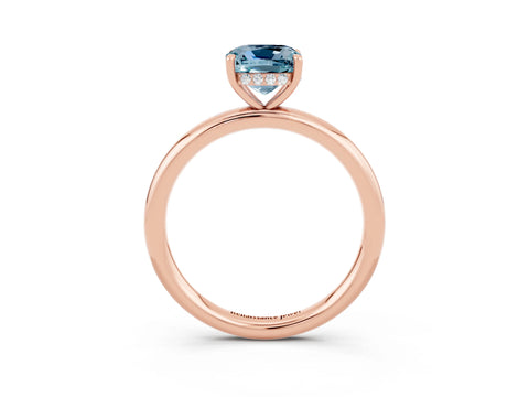Rose gold Cushion Cut Aquamarine Solitaire Ring with Thin Band and Four-Prong Setting_3
