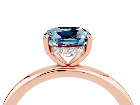 Rose gold Cushion Cut Aquamarine Solitaire Ring with Thin Band and Four-Prong Setting_4