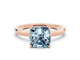Rose gold Cushion Cut Aquamarine Solitaire Ring with Thin Band and Prong Setting_12