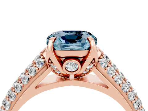 Rose gold Cushion Cut Aquamarine Solitaire Ring with Three-Row Pavé Band and Four-Prong Setting_16