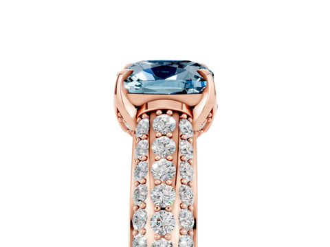 Rose gold Cushion Cut Aquamarine Solitaire Ring with Three-Row Pavé Band and Four-Prong Setting_17